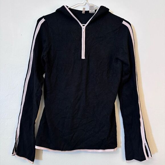 Moth Anthropologie Womens Y2K Hoodie 1/4 Zip Athletic Sweater Black and Pink Tri - Picture 1 of 5